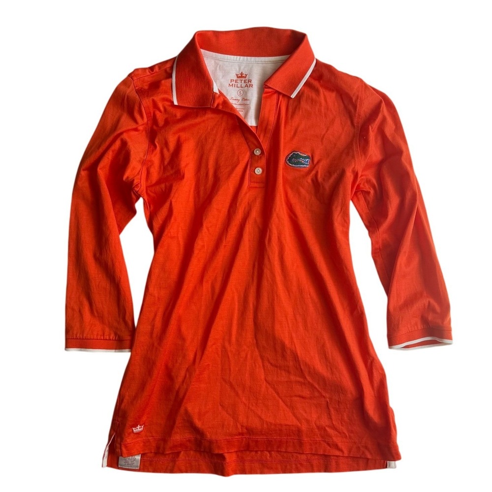 Peter Millar Polo Shirt Small Luxury Cotton Orange Florida Gators 3/4 Sleeve